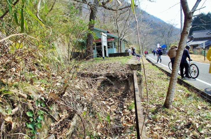 周りにはかつて使われていた列車のレールや線などの姿も