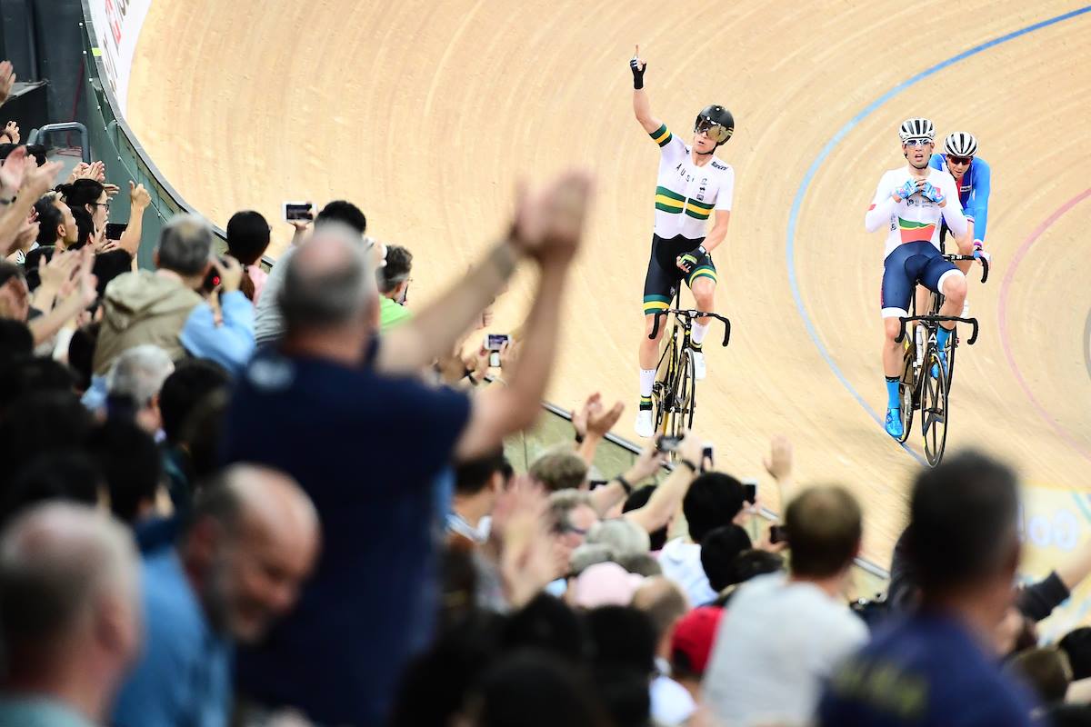 男子ポイントレースで優勝したキャメロン・マイヤー(オーストラリア)