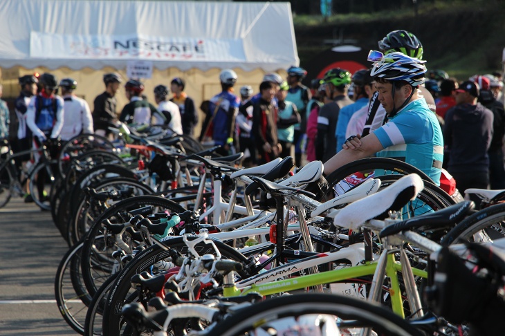 ラックにかけられた自転車がズラリと並ぶ