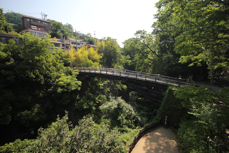 幹線道路を外れるとぽつんと自然が残されたエリアが現れる。それが猿橋だ