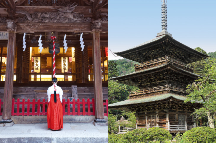 荘厳な雰囲気の熊野大社や、安久津八幡神社の三重塔など歴史を感じる建造物も