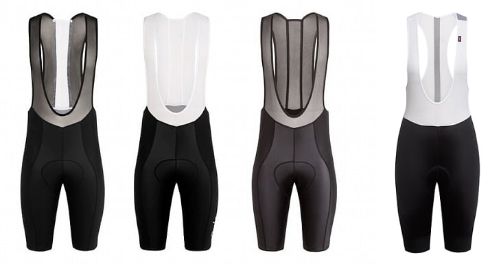 左：Rapha Flyweight Bib Shorts（ブラック/ブラック、ブラック/ホワイト、ダークグレー）右：Souplesse Flyweight Bib Shorts