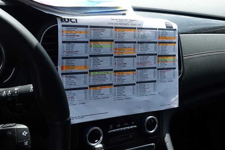 運転席のすぐ横に、各チームの要チェック選手をマークしたリストを貼る