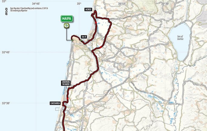 ジロ・デ・イタリア2018第2ステージ（ハイファ〜テルアビブ）コースマップ