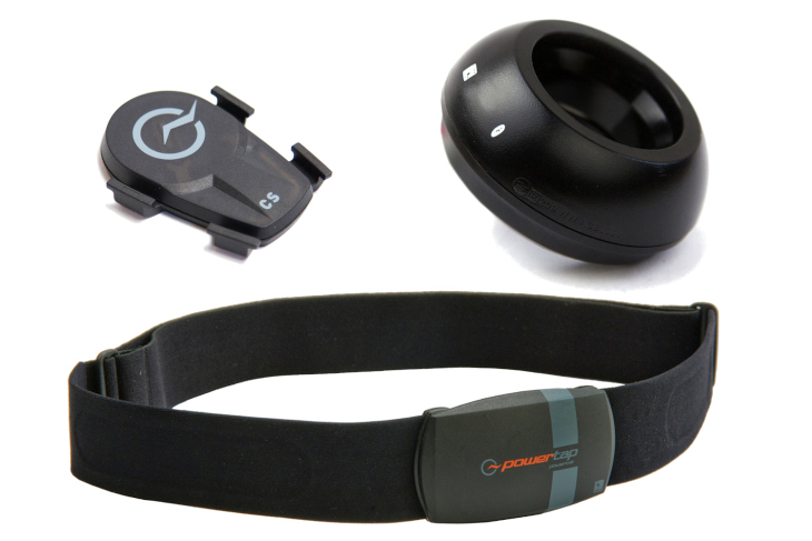 パワータップ Bluetooth対応製品（左上スピード/ケイデンスセンサー、右上G3用キャップ、下パワーキャル）