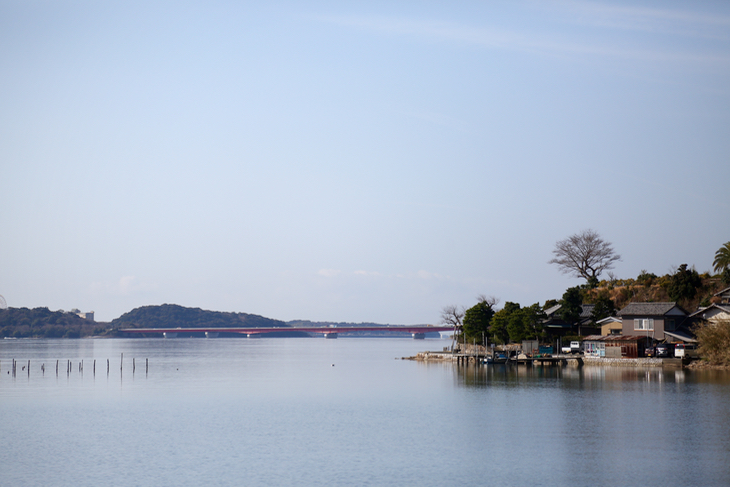 朝の光に包まれた浜名湖。多くの海の幸、川の幸を育む場所だ