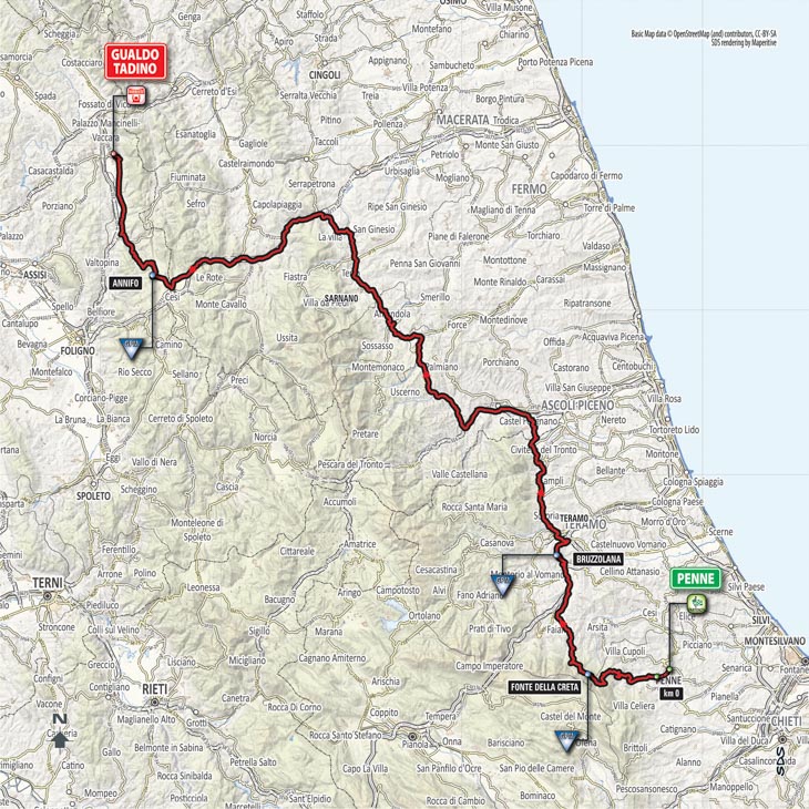 5月15日（火）第10ステージ　ペンネ〜グアルド・タディーノ　239km　☆☆☆