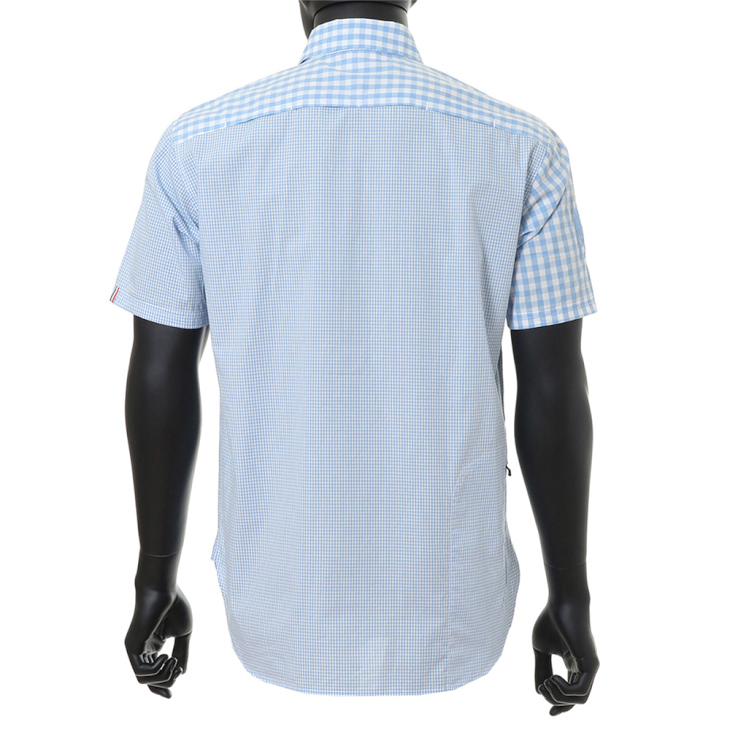 ビアンキ S/S SHIRTS (半袖チェックシャツ、サックス)