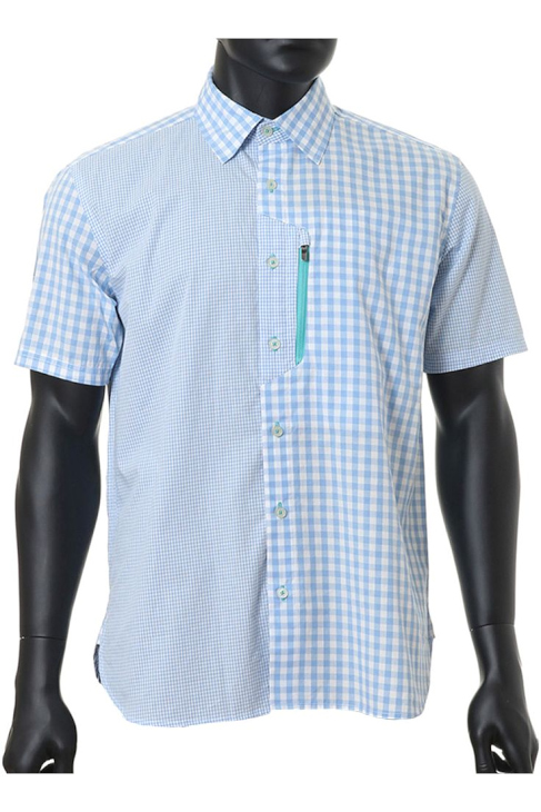 ビアンキ S/S SHIRTS (半袖チェックシャツ、サックス)
