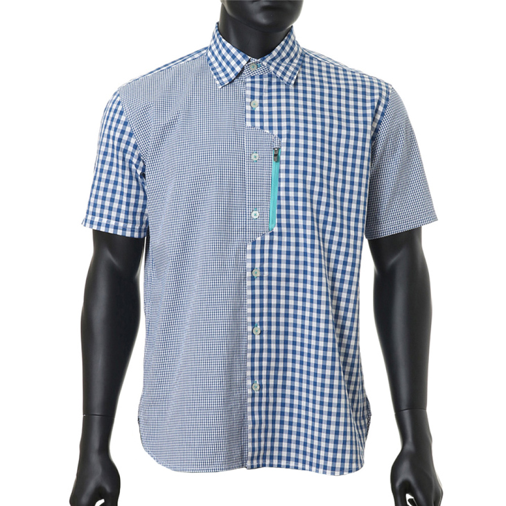 ビアンキ S/S SHIRTS (半袖チェックシャツ、ネイビー)