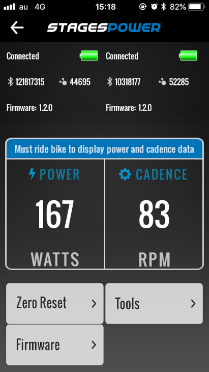 アプリ上でパワーとケイデンスは表示可能だ