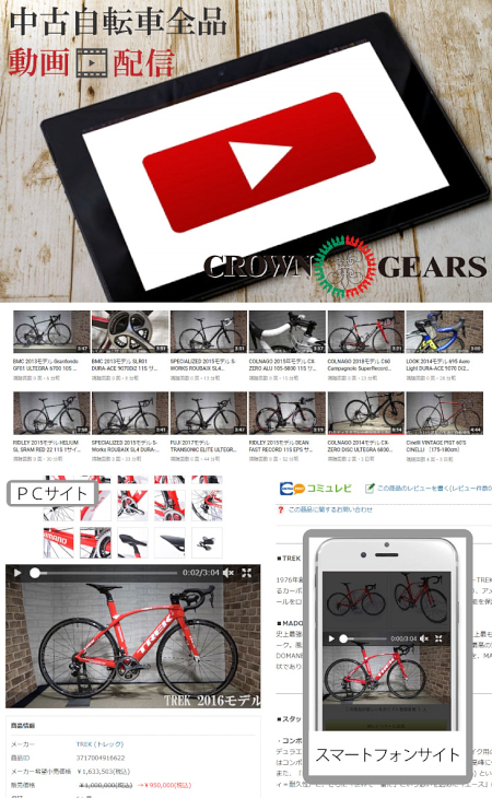 クラウンギアーズの中古自転車販売ページに商品動画が掲載