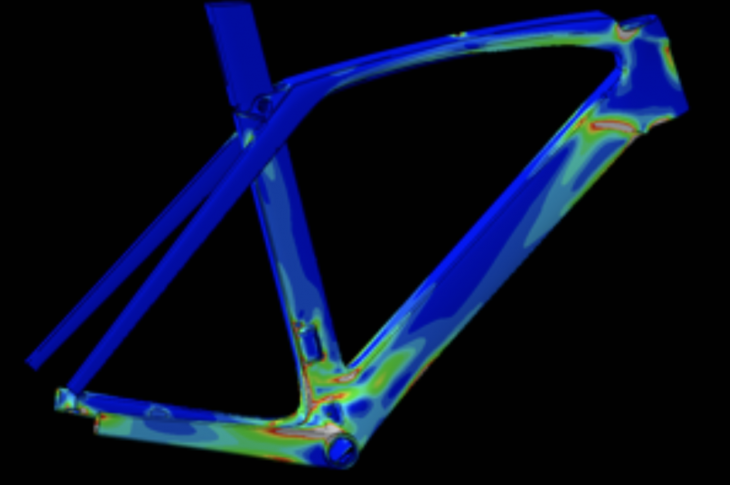 ペダリングした際に、フレームにどのような力が掛かるのかを計算したFEAシミュレーション
