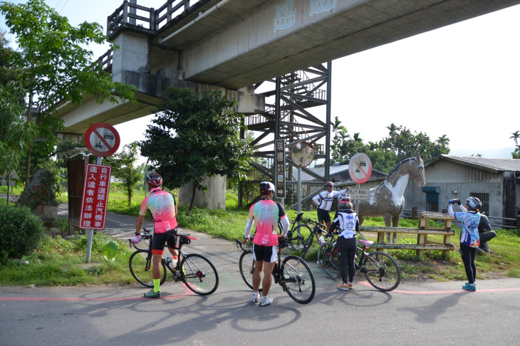 瑞穂自転車に入る前。馬のオブジェや、自転車道路の標識が面白く立ち止まる。