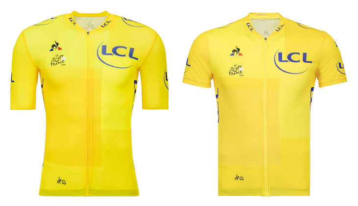 マイヨジョーヌのレプリカモデル Maillot Proジャージ(左)とMaillot Replicaジャージ(右)