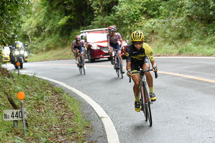 3周目　岡篤志と増田成幸（宇都宮ブリッツェン）を置き去って先行する米谷隆志（LEOMO Bellmare Racing Team）