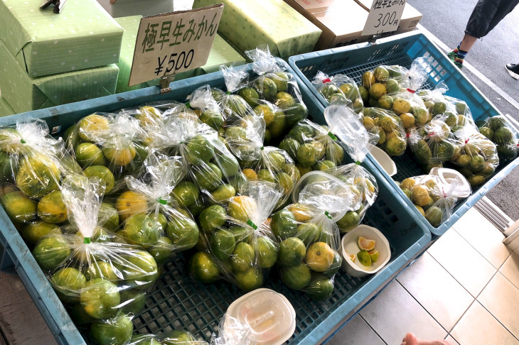 一山3〜500円で売られていた早生みかん。甘くて美味しかった