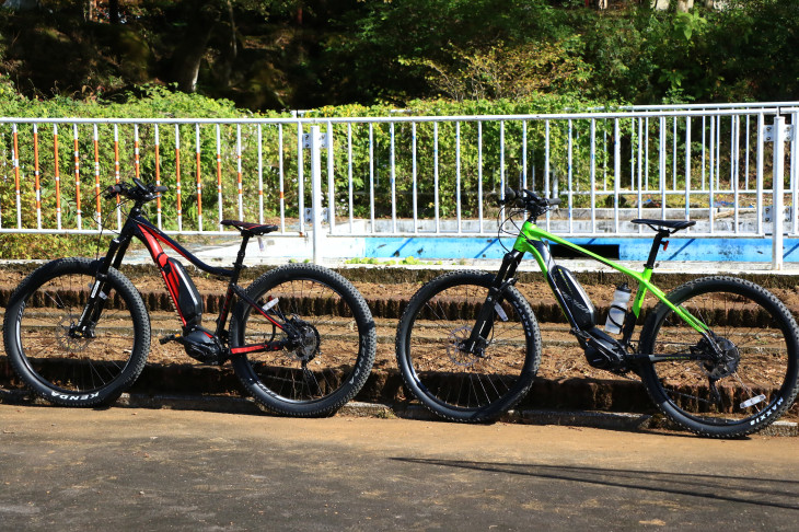 今回のメディアツアーで使用したE-MTB ミヤタのRIDGE-RUNNERとメリダのEBIG.SEVEN