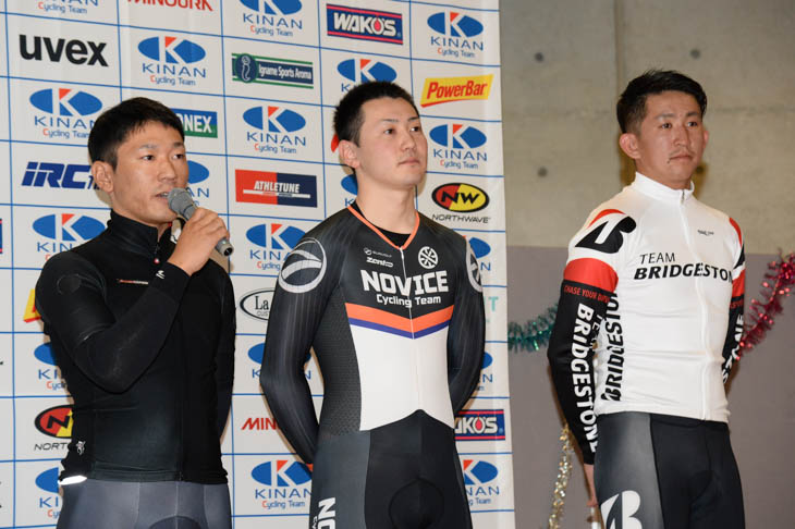 キナンサイクリングチームに新加入する3名。左から、福田真平、荒井佑太、大久保陣