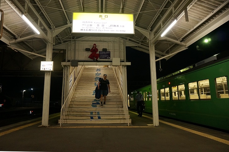 乗り換えの列車がやってきたのでホームへ移動中。頭上に何かいますね(笑)