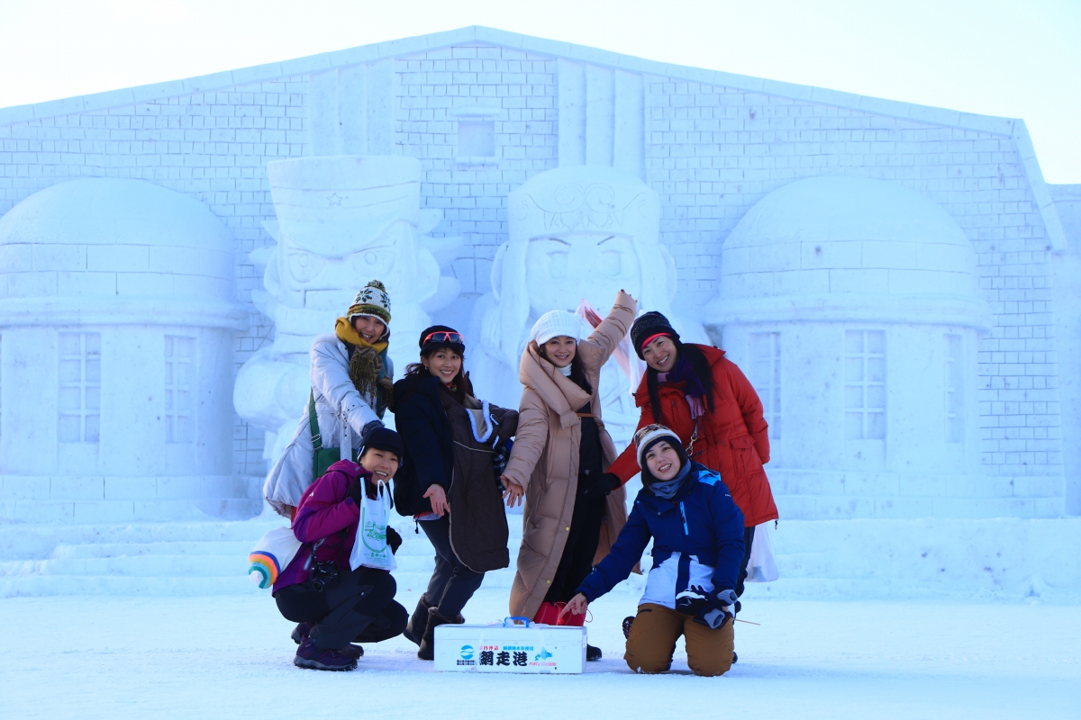 順番が前後してしまった流氷まつり会場へ　ゴールデンカムイの巨大雪像も登場！