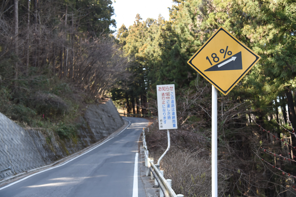 第3ステージ 2回目のKOMへ向かう登りには18%の標識が