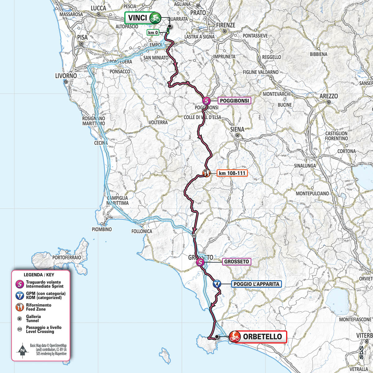 5月13日（月）第3ステージ　ヴィンチ〜オルベテッロ　220km ☆☆