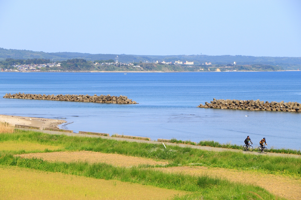 青い日本海を横目に走っていく