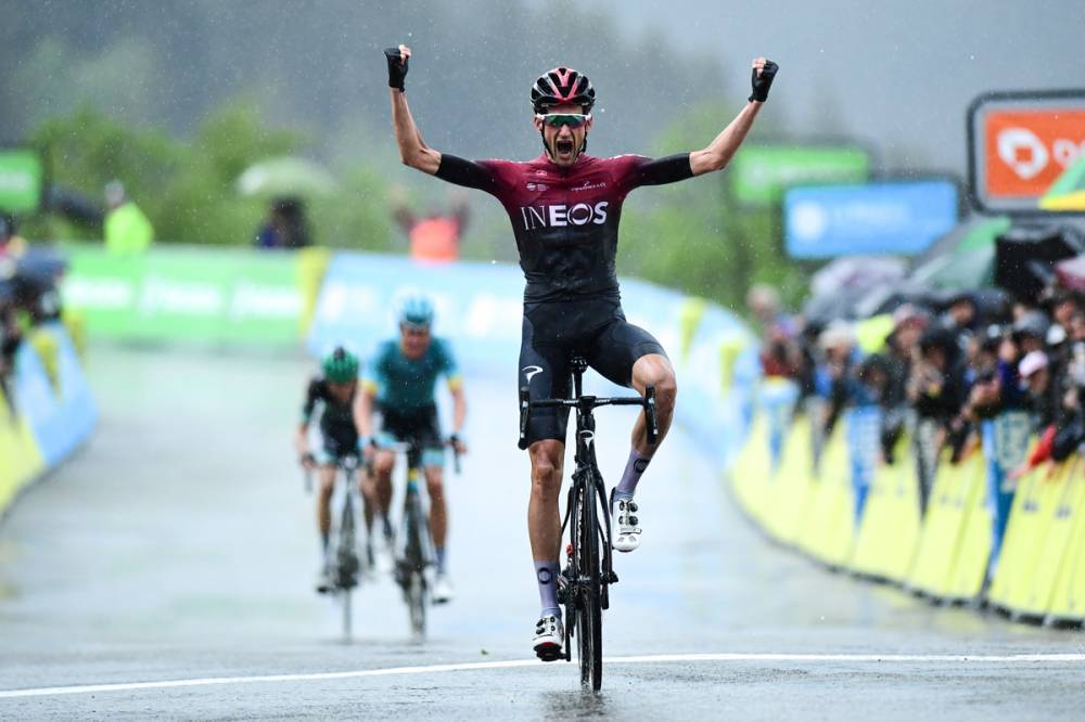 雨のドーフィネ第7ステージで区間勝利したワウト・プールス(オランダ、チームイネオス)
