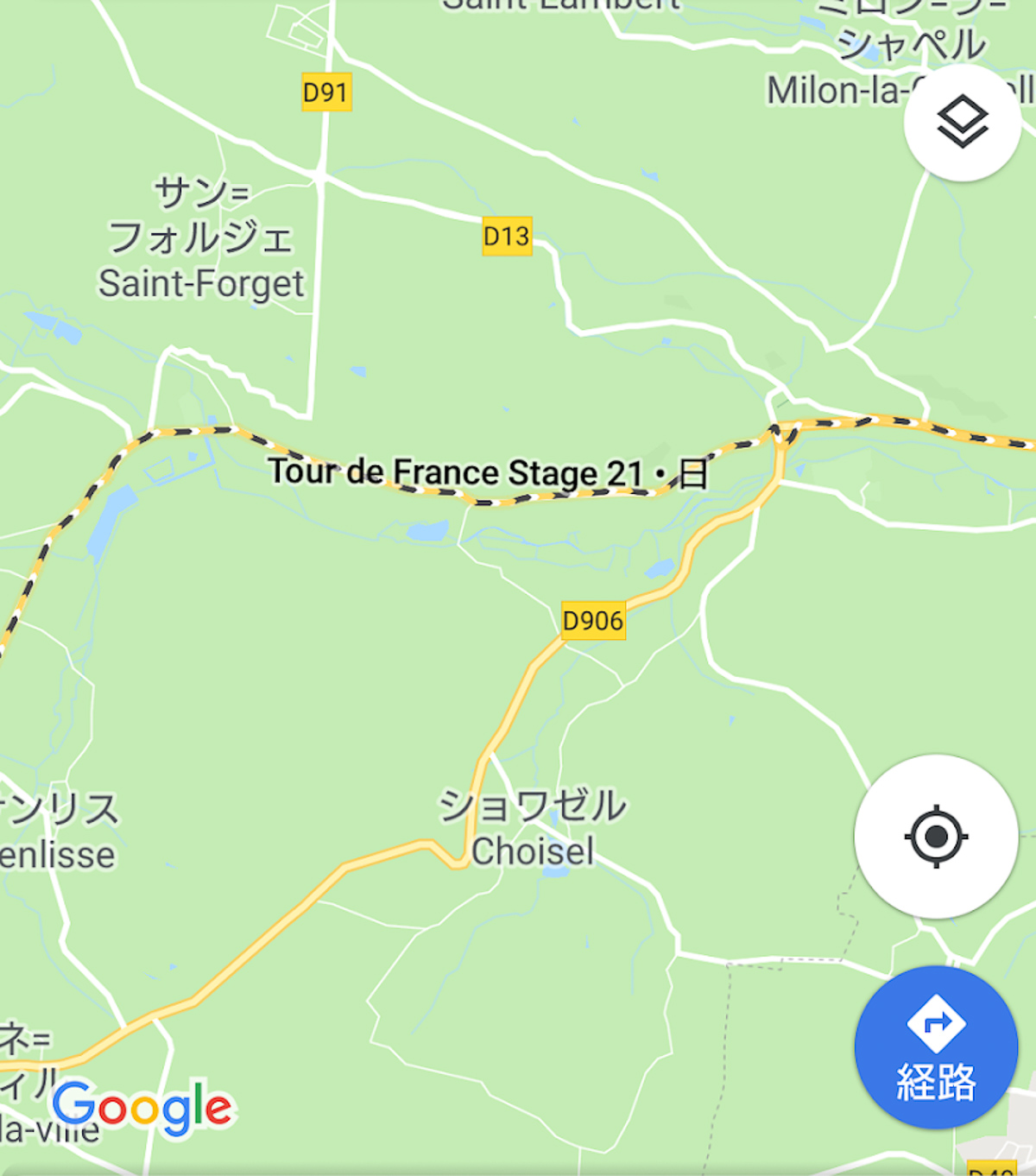 GooglemapにもTour de France 21の文字が出てくるように