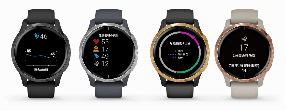 ガーミン Venu(Black / Slate、Blue / Silver、Black / Gold、Light Sand / Rose Gold)