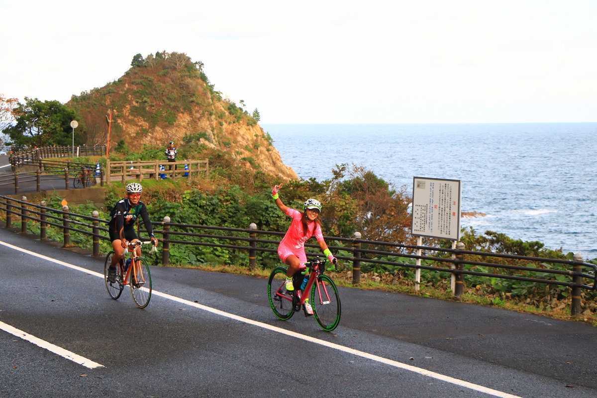 美しい海岸線沿いを走っていく