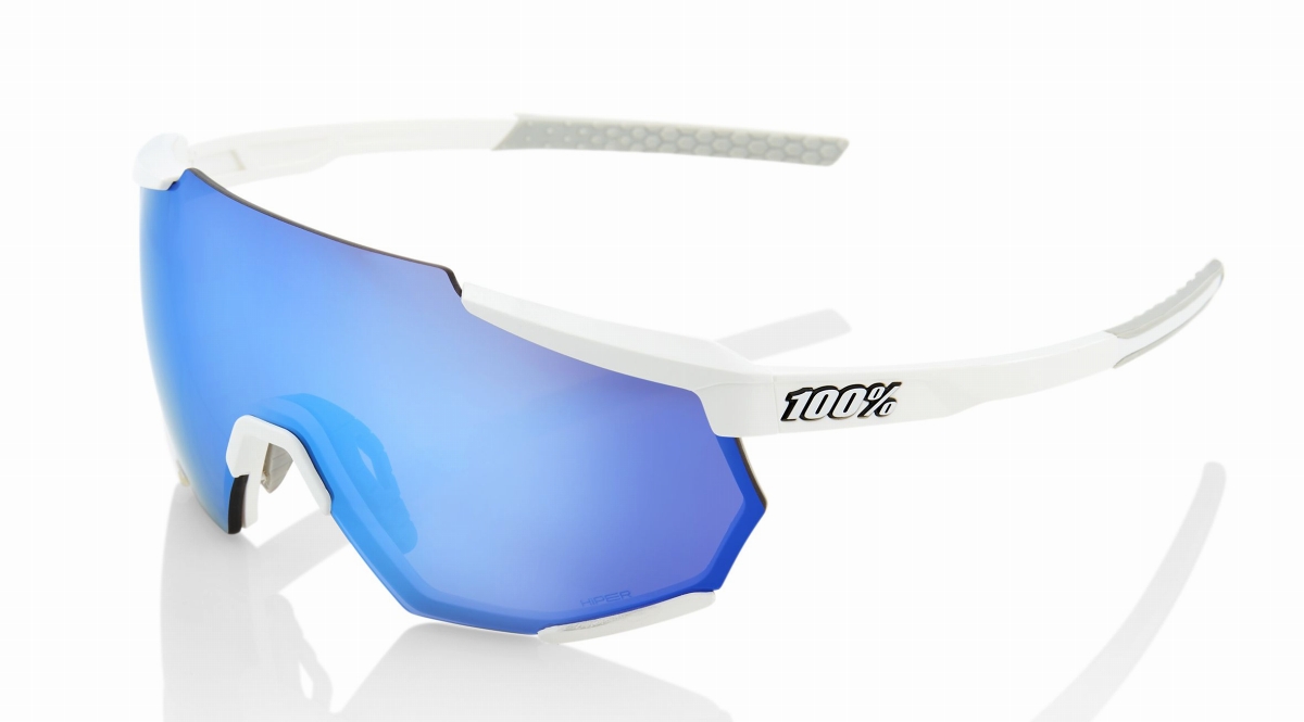 100％ RACE TRAP（Matte White / HiPER Blue Multilayer Mirror Lens）