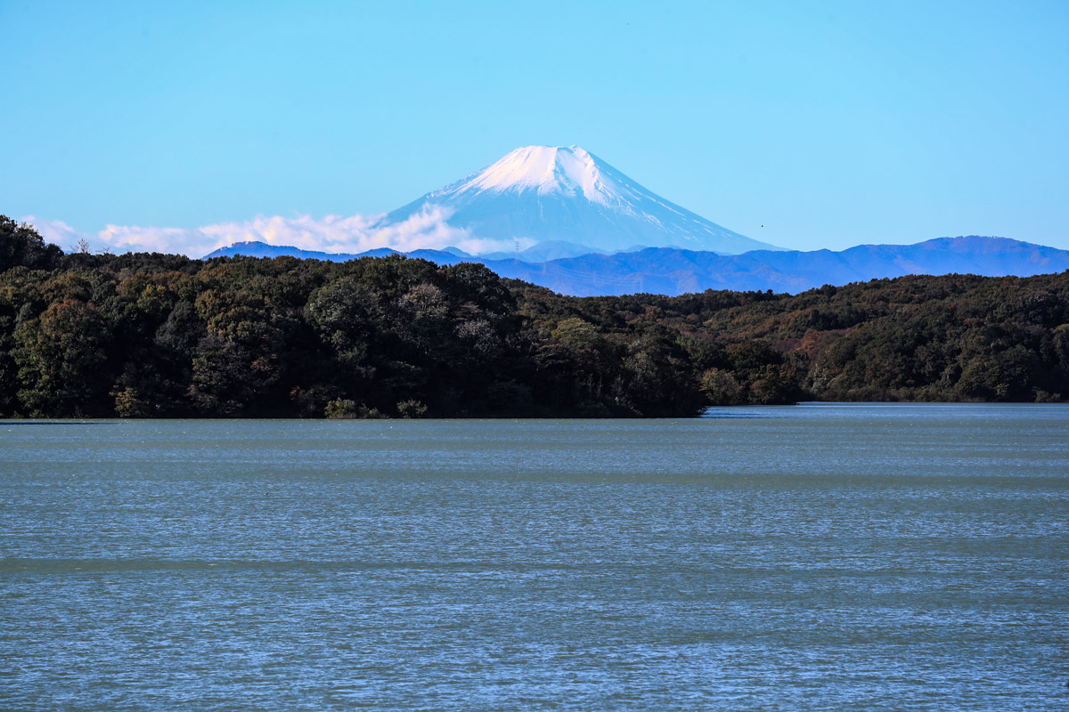 遠くに富士山を望むこともできる狭山湖　なんだか銭湯の壁画ぽくもある