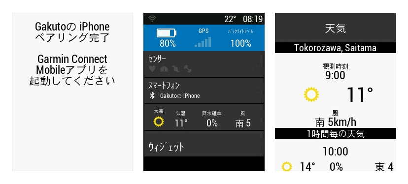 ペアリングが完了したらガーミンに様々な情報が載る