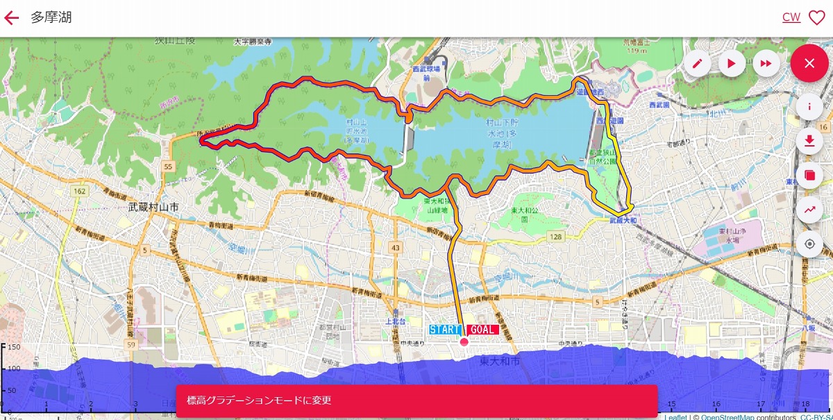 標高に応じてルートが色付けされる”標高グラデーション”