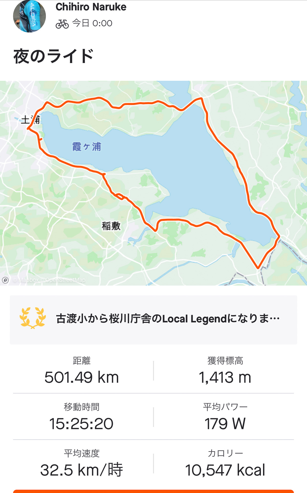 stravaのログ画面。これが今回の記録だ