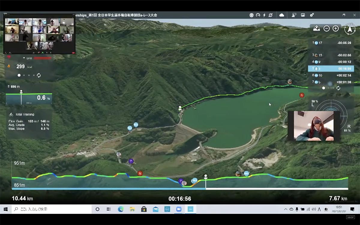Tacx上に設定された御嶽湖のコース画面