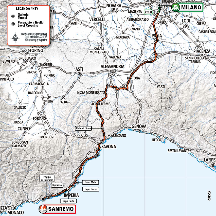 ミラノ〜サンレモ2021 コースマップ