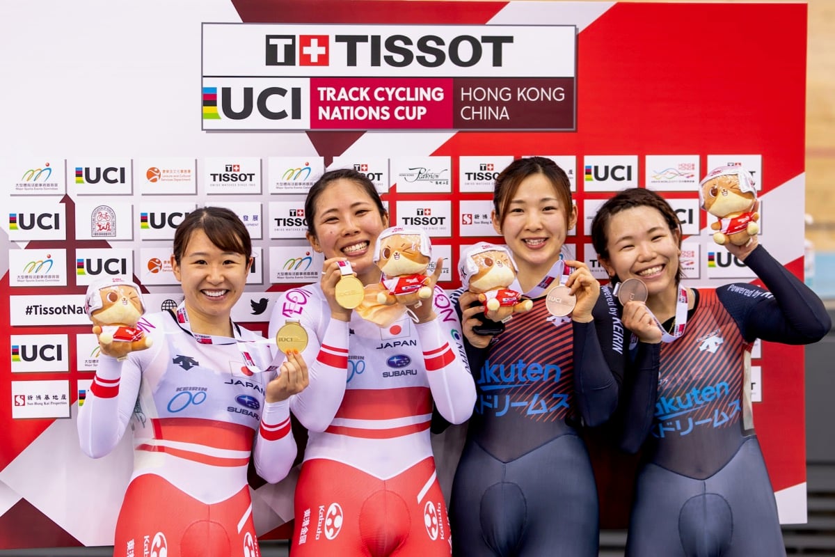 女子マディソン:梶原悠未&中村妃智組(日本ナショナル)が金、古山稀絵&鈴木奈央組(チーム楽天Kドリームス)が銅メダル