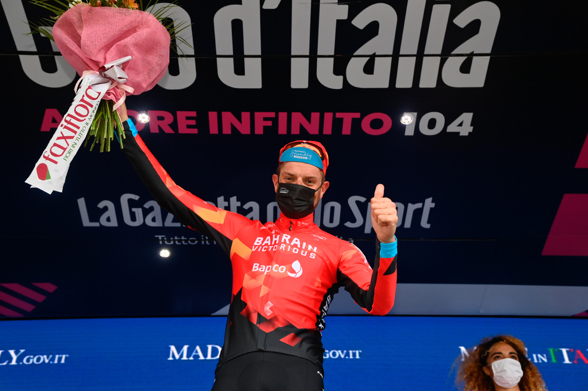 ステージ初優勝を飾ったダミアーノ・カルーゾ(イタリア、バーレーン・ヴィクトリアス)