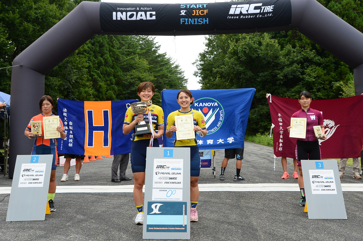 女子総合表彰 優勝・鹿屋体育大学、2位・法政大学、3位・早稲田大学