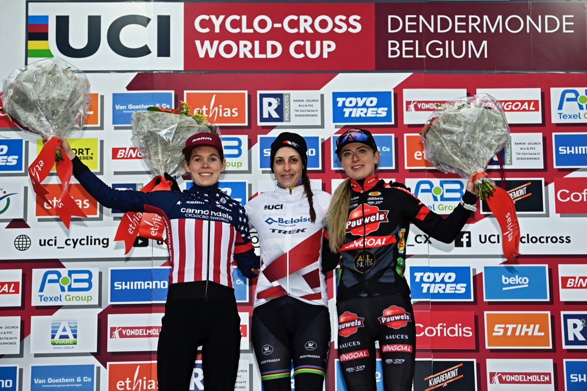 UCIシクロクロスワールドカップ2021-2022第12戦 女子レース表彰台