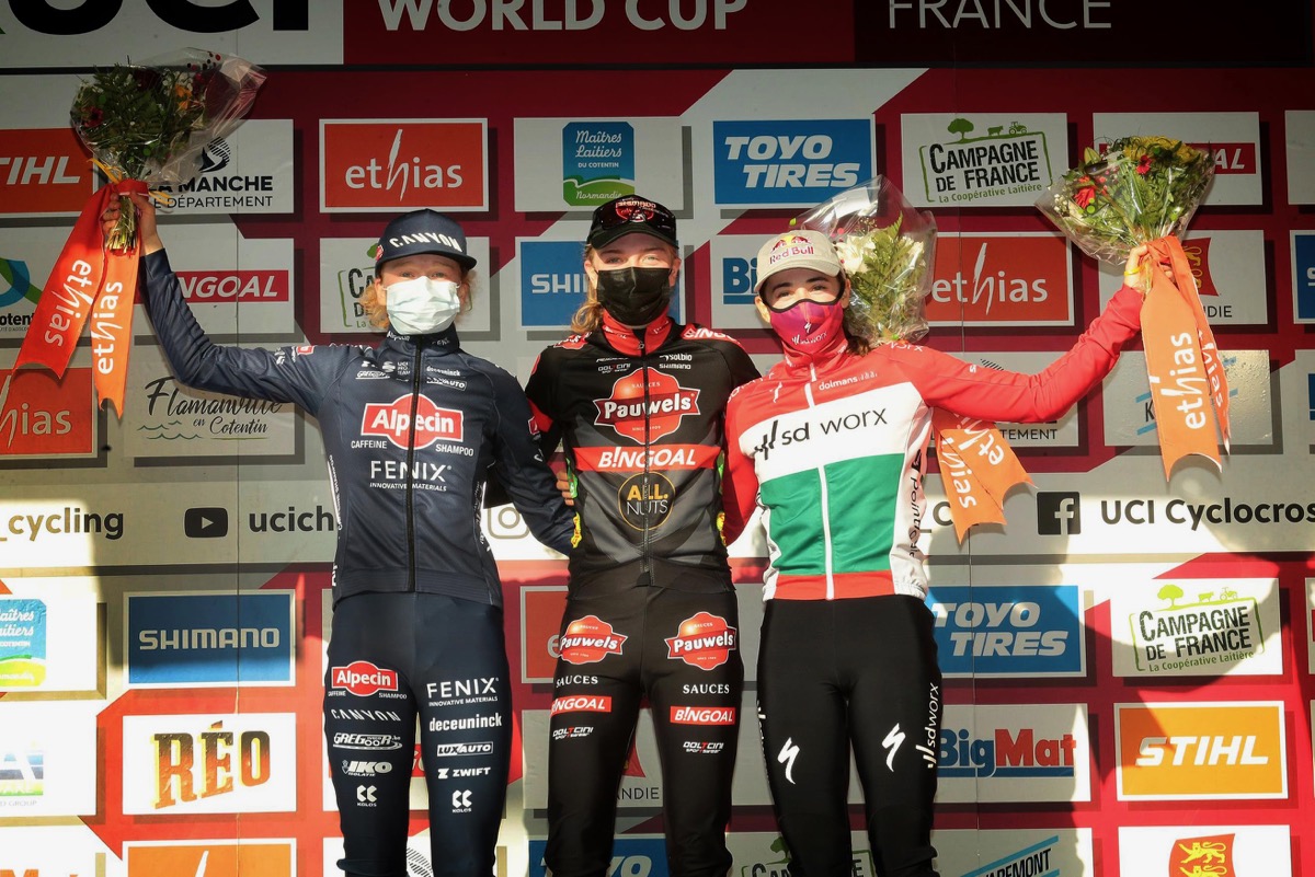 UCIシクロクロスワールドカップ2021-2022第14戦 女子エリート表彰台