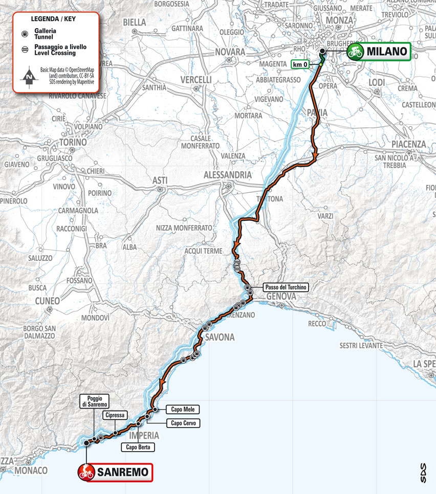ミラノ〜サンレモ2022 コースマップ
