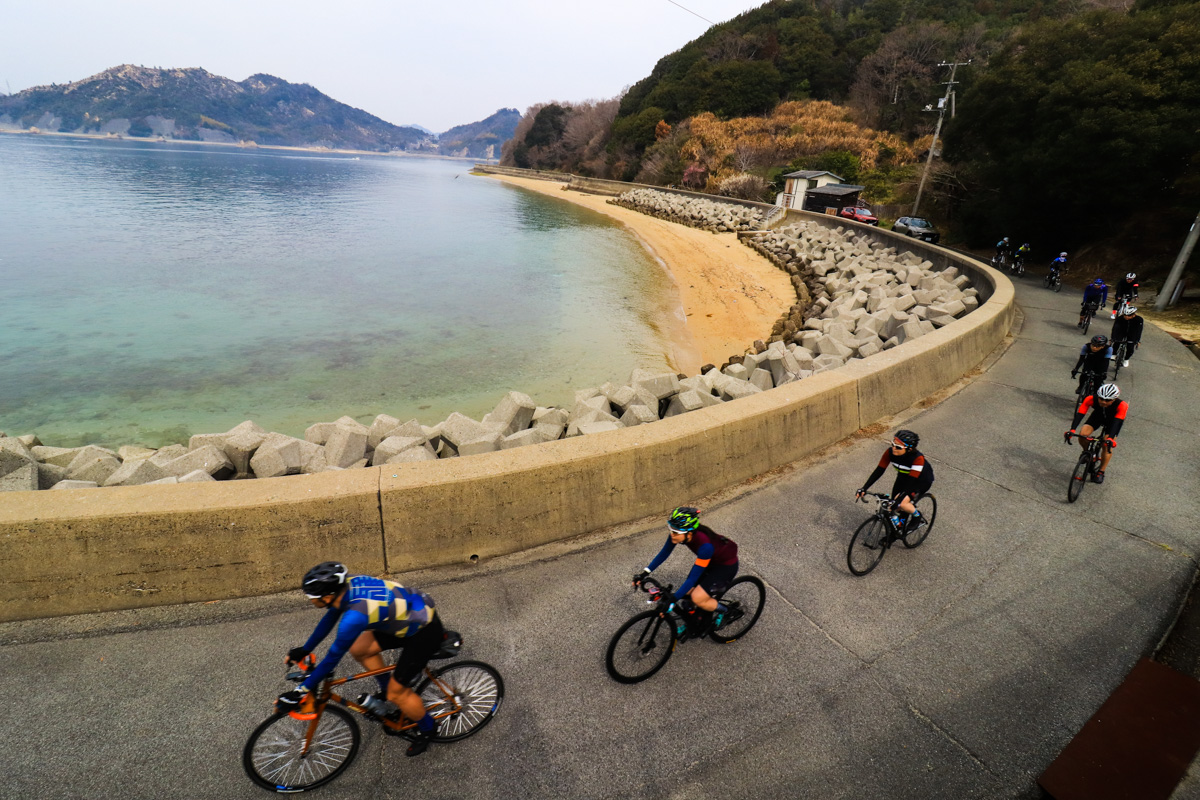 佐島の西岸ののどかな海岸線を走る