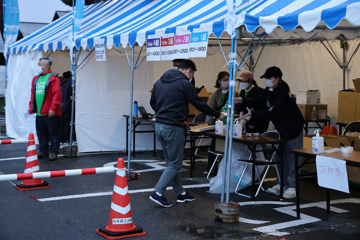 受付ではアルコール消毒や検温、健康チェックシートの提出が行われ、感染症対策も万全