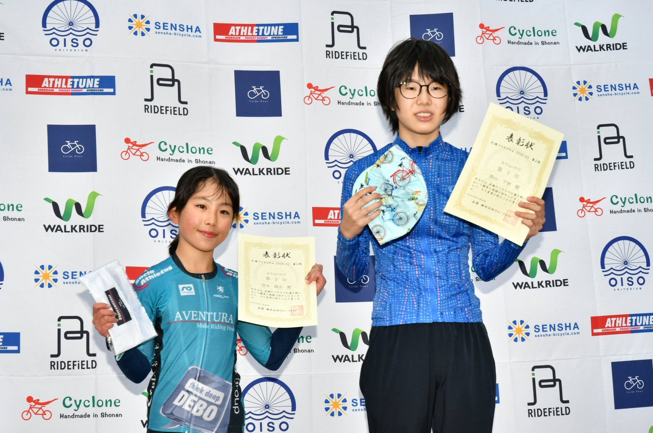 女子age10-15クラス表彰式。左より2位の皆木、優勝の⻄山。今後の活躍が期待される2人